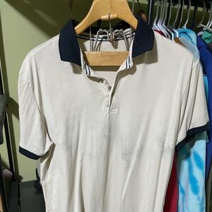 Men’s Day & Age polo shirt cream colored with navy accents